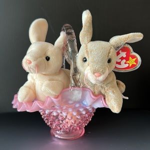 Ty Beanie Babies Retired Pair Bunny Rabbits Nibbler and Nibbly PRISTINE